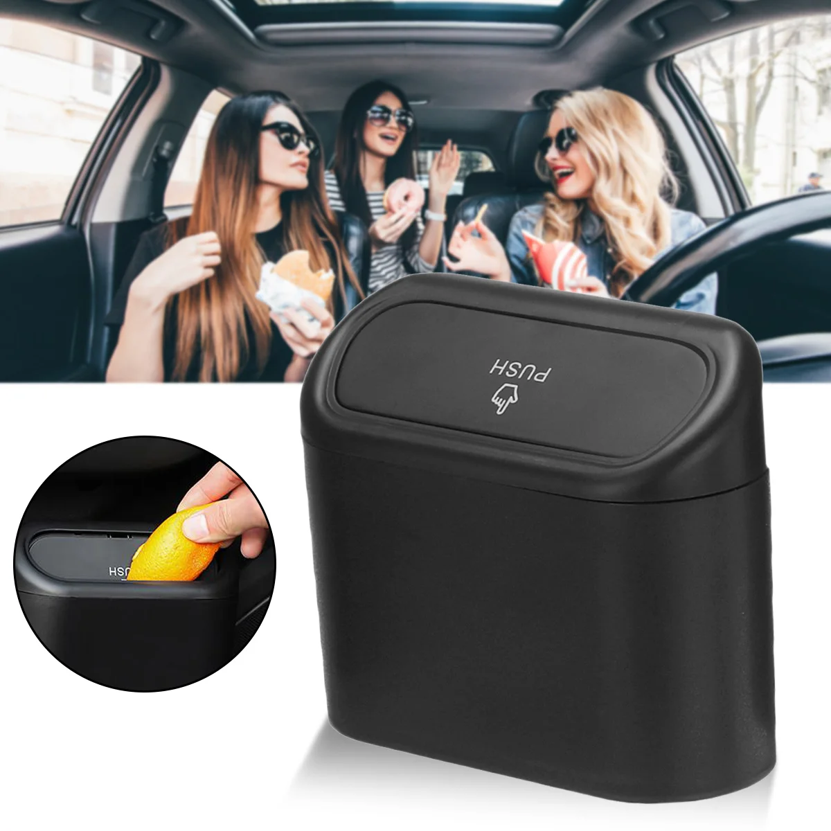 

Car Trash Bin Hanging Vehicle Garbage Dust Case Storage Box Pressing Type Trash Can Auto Stowing Tidying Container