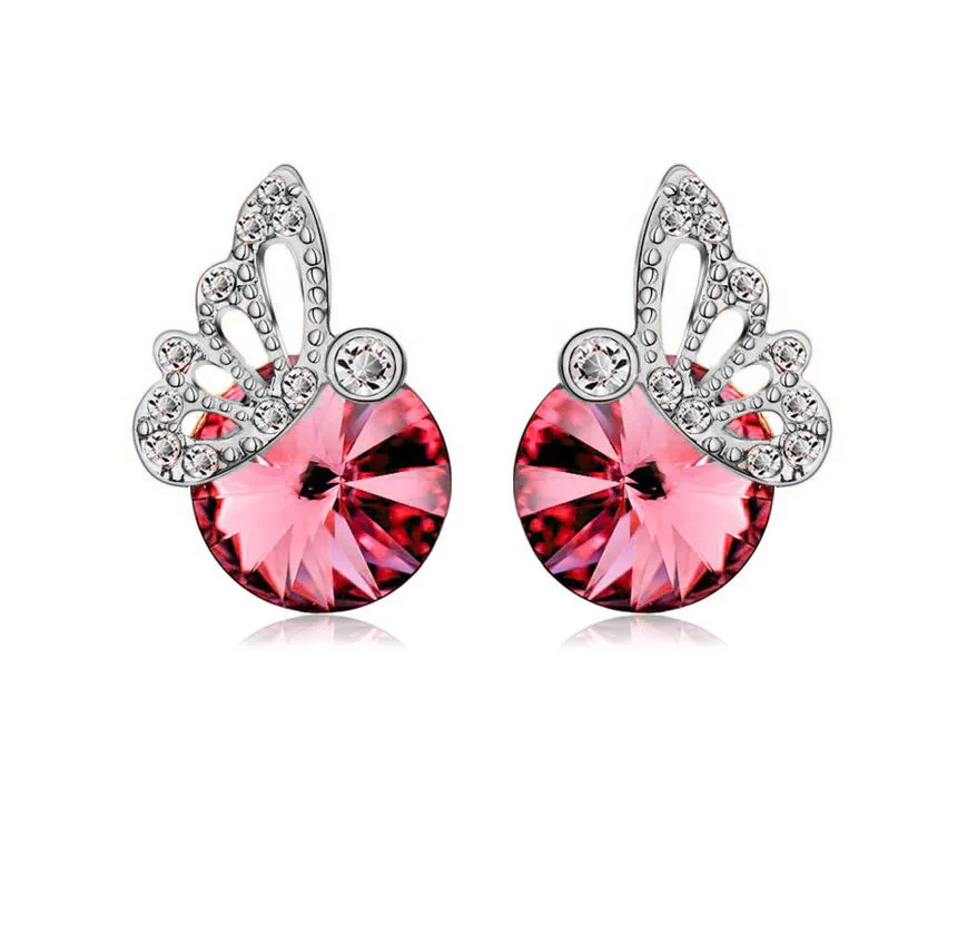 Модные Изящные круглые серьги-гвоздики в форме бабочки с кристаллами 2018