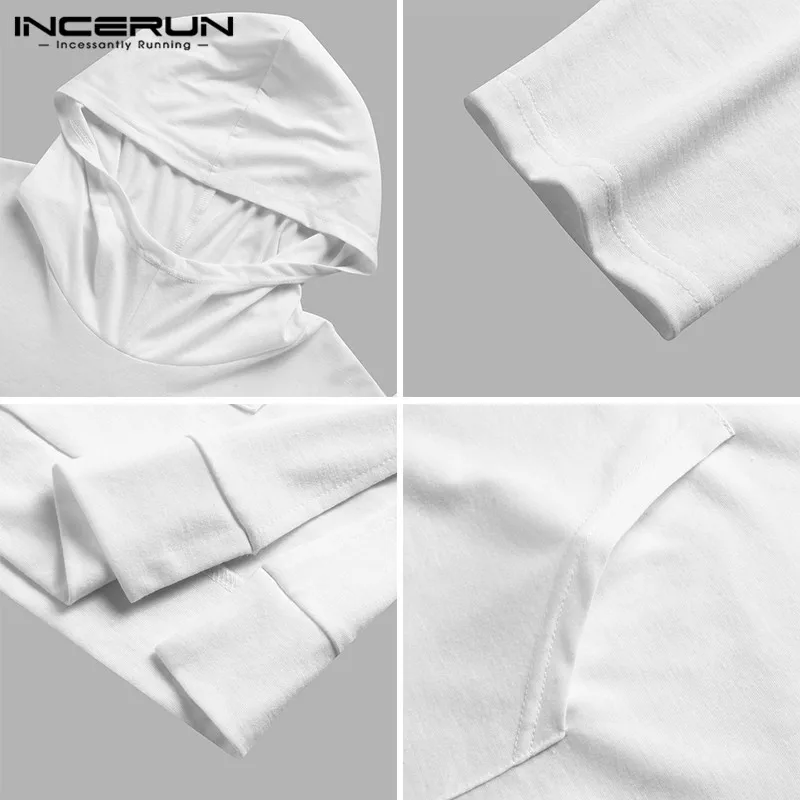 

INCERUN Men Sweatshirts Casual Long Sleeve Hooded Pullovers Man Solid Color Big Pocket Hoodies Fashion Outwear Streetwear S-5XL