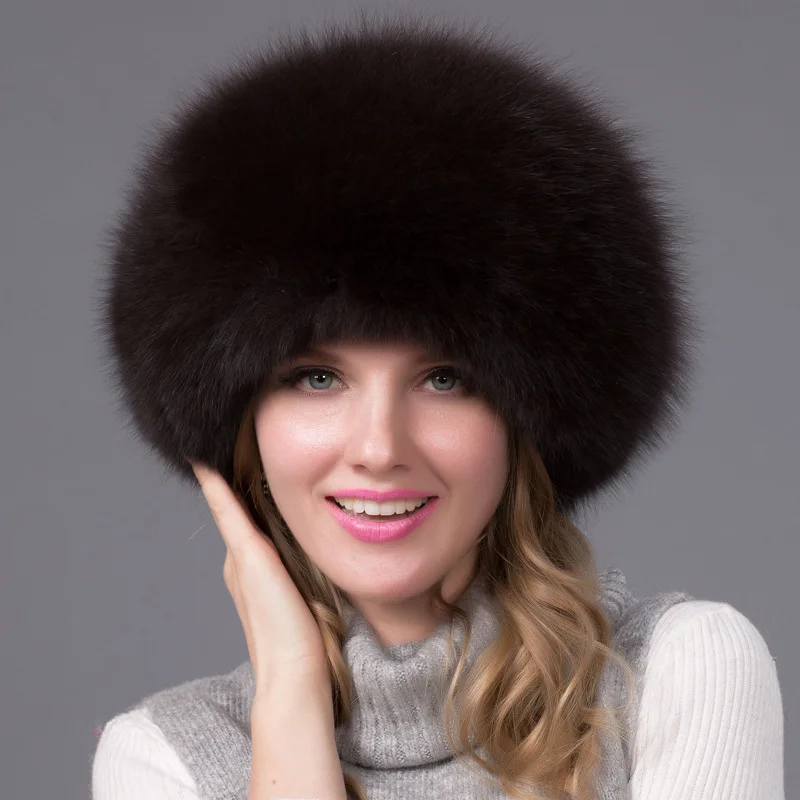

Женская меховая шапка, зимняя Толстая теплая черная шапка-бомбер с ушками из натурального меха енота и лисы