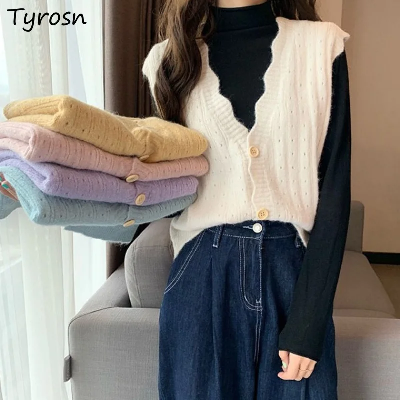 

8 Colors Women Sweater Vests Single Breasted V Neck Spring Autumn Knitted Sleeveless Sweaters Chic Elegant All Match Sweet New