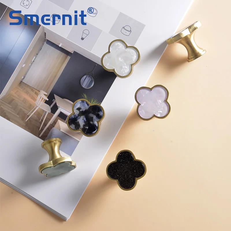 Четыре листа клевера латунные дверные ручки и для кухонного шкафа ящика дверного