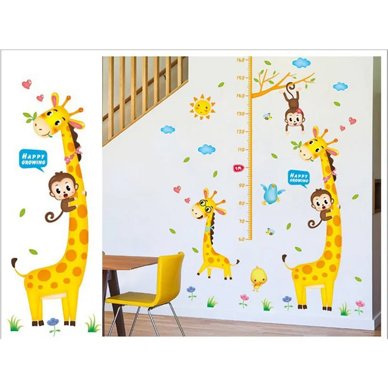 

Cartoon Animal Height Sticker Cute Monkey Birds Giraffe Wall Stickers For Kids Rooms Bedroom Nursery Home Decorative Wall Decals