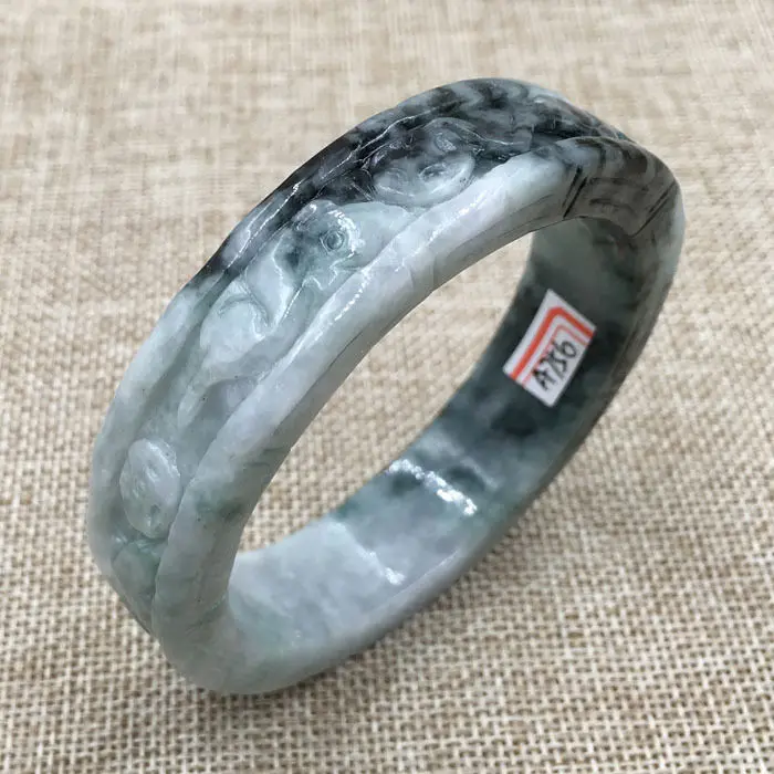 59 мм винтажный китайский ручной резной черный зеленый жадеит нефритовый браслет