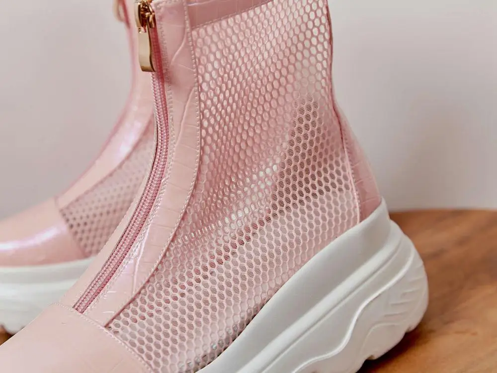 

Lenkisen european style high quality gingham thick bottom waterproof round toe high heel zip maiden daily wear ankle boots L13