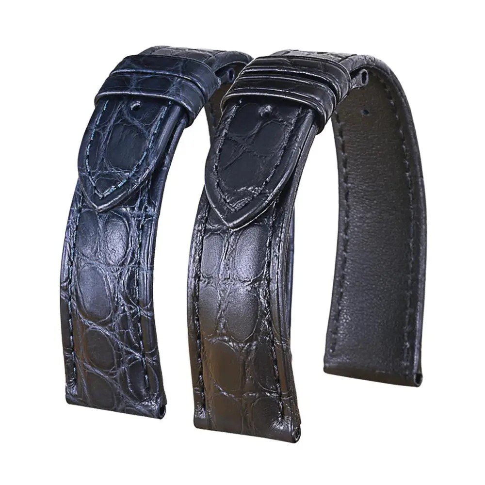 

PESNO Compatible for Glashutte Original Men Watch Band Crocodile Leather Padded Genuine Leather with Bamboo Round Grain