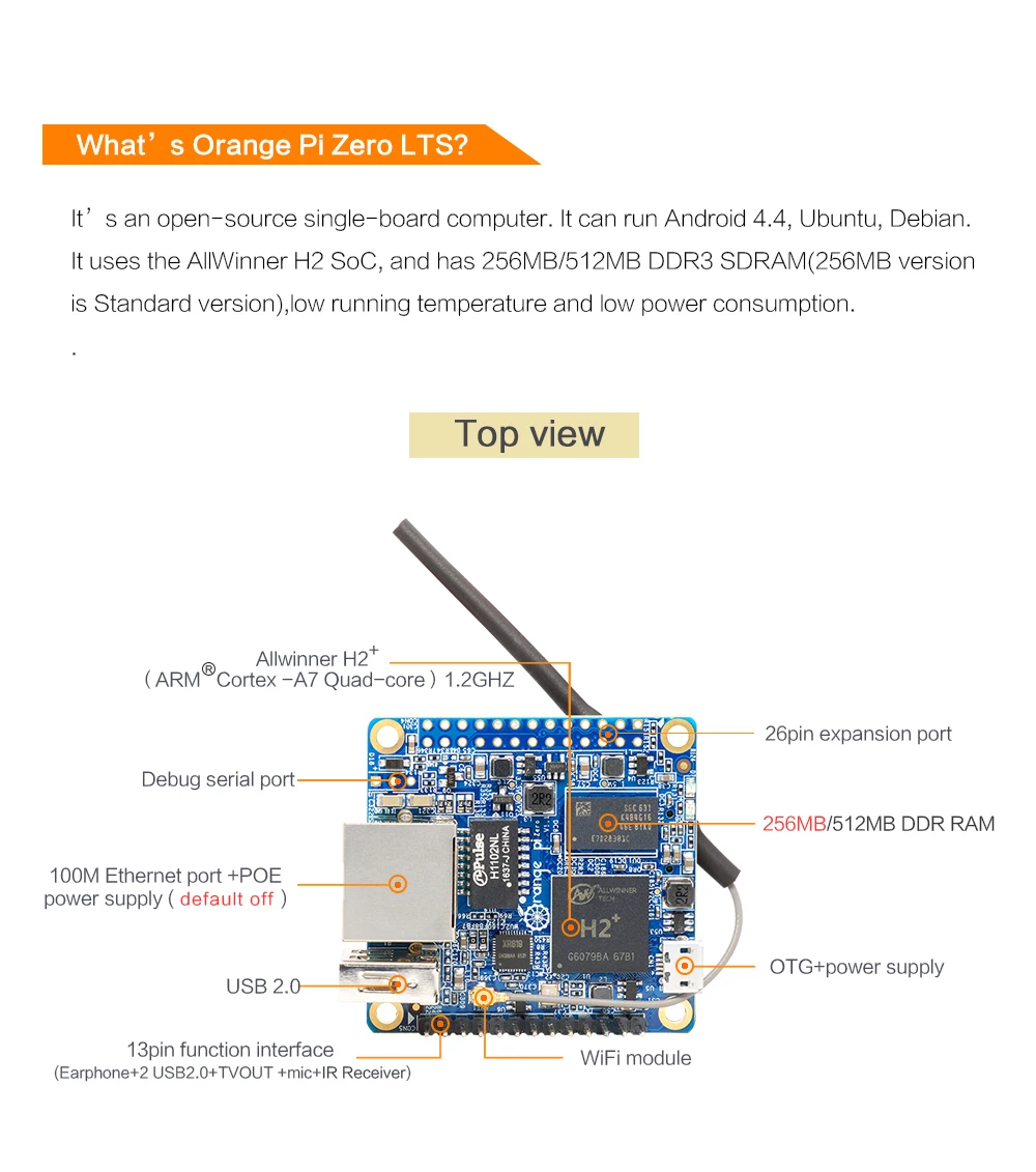 Orange Pi zero LTS H2+ 4 ядра с открытым исходным кодом 256MB макетная плата для Raspberry Pi