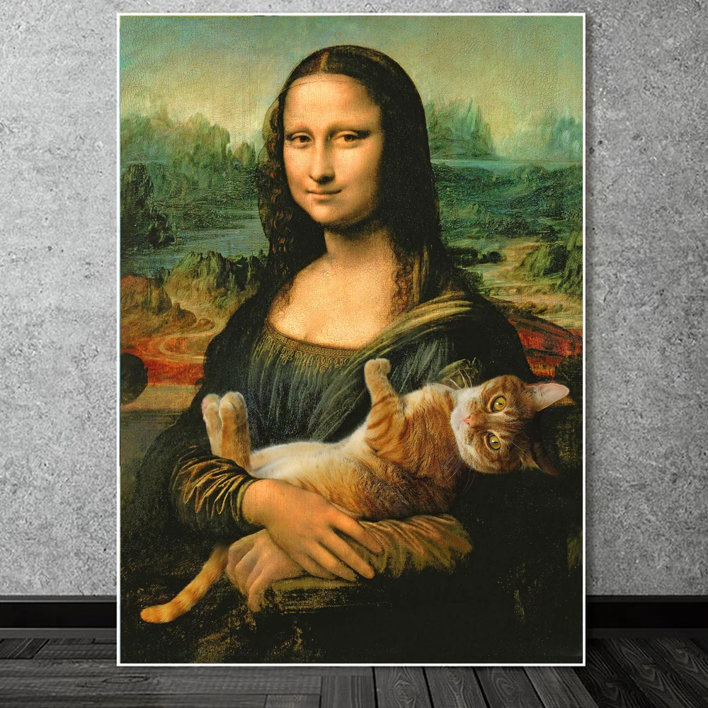 

5D DIY Diamond Embroidery Cross Stitch Set Mona Lisa and Cat 3D Full Square Diamond Painting Mosaic Rhinestone Pictures Decor