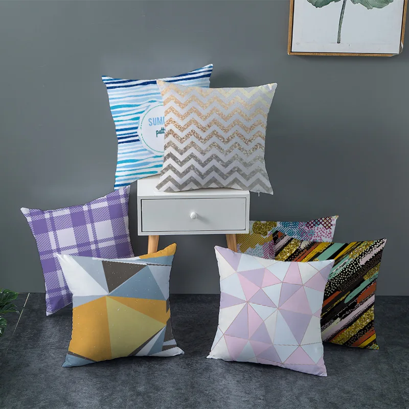 Высококачественный Цветной Геометрический Чехол На Подушку из Льна Скандинавского Стиля для Автомобиля, Дивана, Кровати, Декора Дома, Подушка с Геометрическим Принтом.