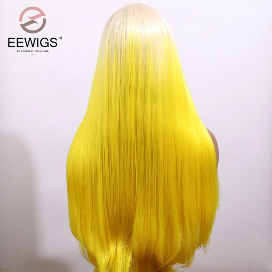 EEWIGS высокой температуры синтетические волосы без клея серый прямой парик Омбре