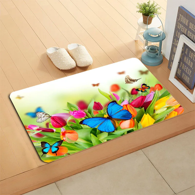 

Custom Flower And Butterfly Door Mat Hallway Balcony Kitchen Mats Anti-slip Rug Living Room Bathroom Carpet Doormats Bath