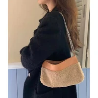 stitching faux fur womens plush shoulder crossbody bags fashion ladies chain envelope underarm bag female casual purse handbags