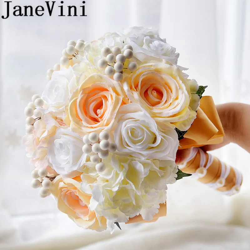 JaneVini Korea Bridesmaid Flower Blue Champagne Purple Rose Ivory Bride Bouquet Artificial Wedding Flowers Bridal Mariee | Свадьбы и