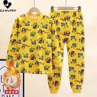 new 2021 kids boys thicken pajama sets cartoon o neck tops with pants baby girls autumn winter soft warm sleeping clothing sets