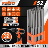 horusdy 32pc 14 extra long screwdriver bit set s2 6 length great for power tools