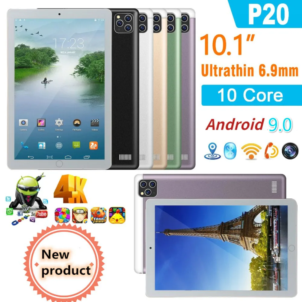 

Hot Android 9.0 Tablet Brand New Design 10.1 Inch Tablet 6GB+128GB Google Play Quad Core 4G Phone WiFi GPS Tablet