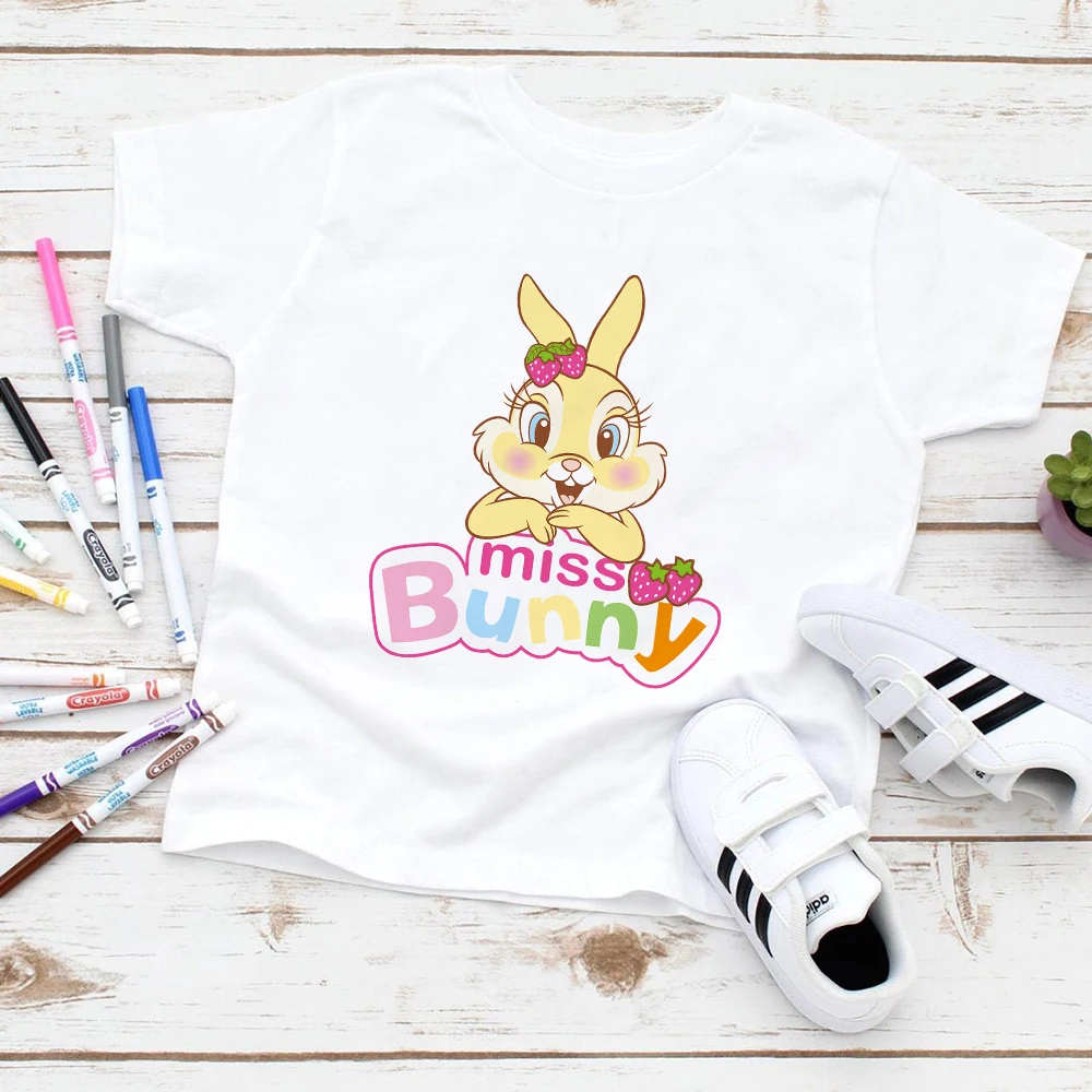 

Disney Bambi Cute Miss Bunny Print Girl T-shirt White Kawaii Harajuku Casual Toddler Girls Shirt Summer Street Urban T Shirt