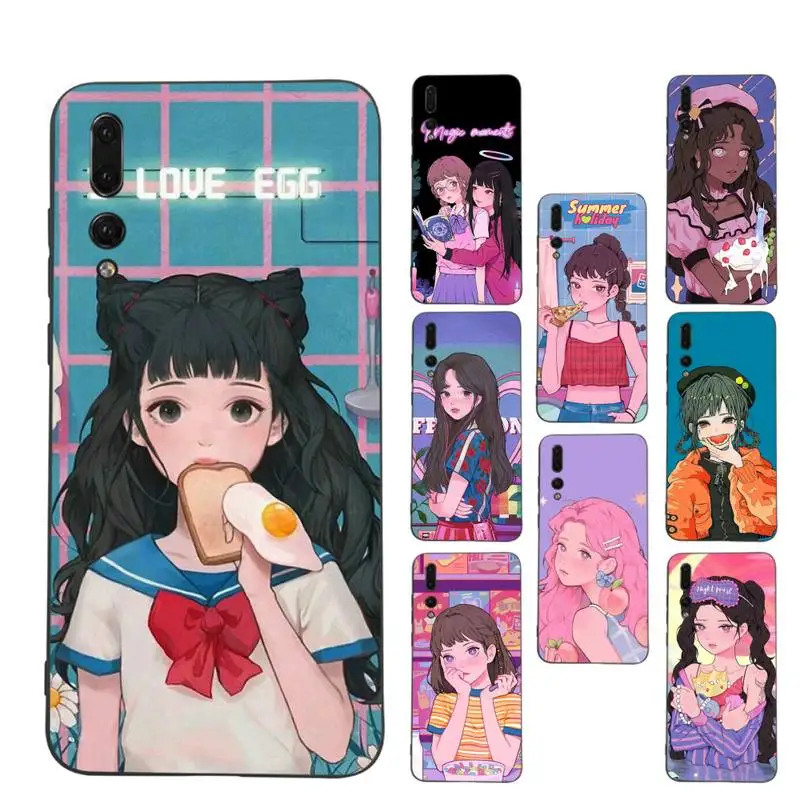 

INS Kawaii Japanese Anime illustration Girl Phone Case Soft Silicone Case For Huawei P 30lite p30 20pro p40lite P30 Capa