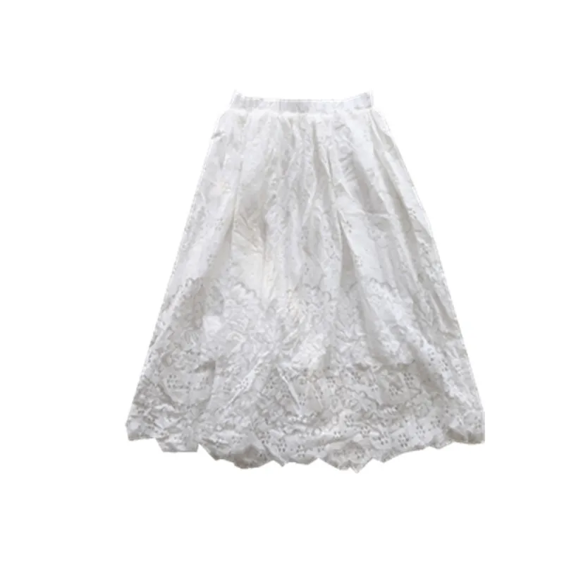 

YBYR Women Mesh Lace Skirt Sexy Flower Embroidery Tulle Skirt Fashion Summer Ladies Elastic High Waist White Beach Midi Skirt