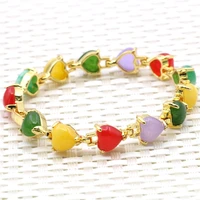 heart red purple yellow green multicolor jades emeralds bracelet alloy crystal chalcedony natural stone women jewelry ornament
