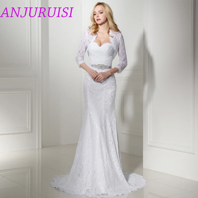Женское кружевное свадебное платье It's yiiya белое с жакетом на лето 2020|lace mermaid wedding