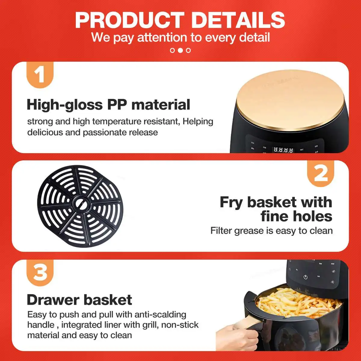 Электрическая безмасляная фритюрница 1400 Вт с ЖК-экраном | Бытовая техника