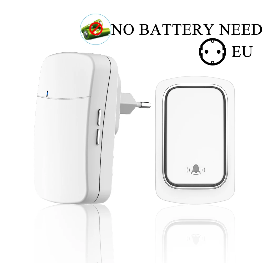 

Wireless Smart Doorbell EU Plug Self powered ring bell outdoor Waterproof no battery Remote control Home chime calling 2receiver