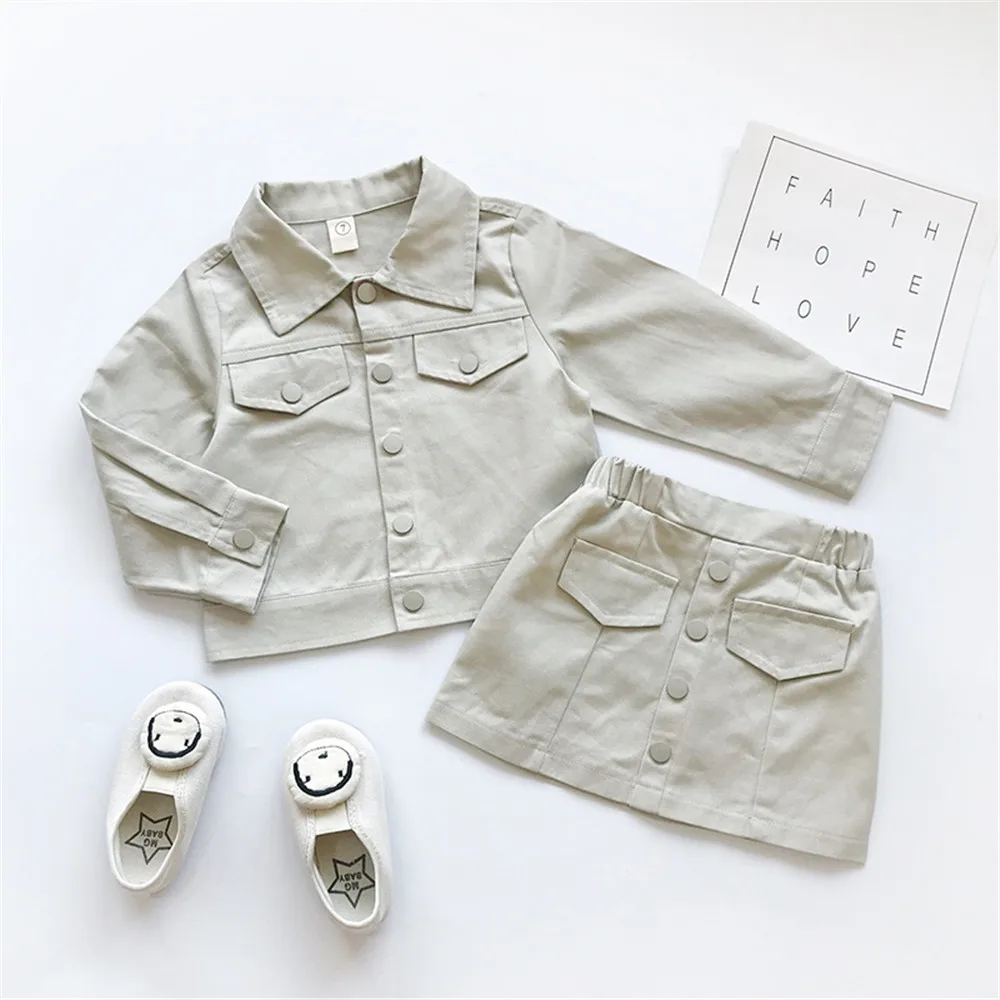 

Girls Clothes Sets Spring Autumn New Baby Children Girls Fashion Jackets Coats Tops+Skirt Two-Piece Suit Kids Outwear Clothing