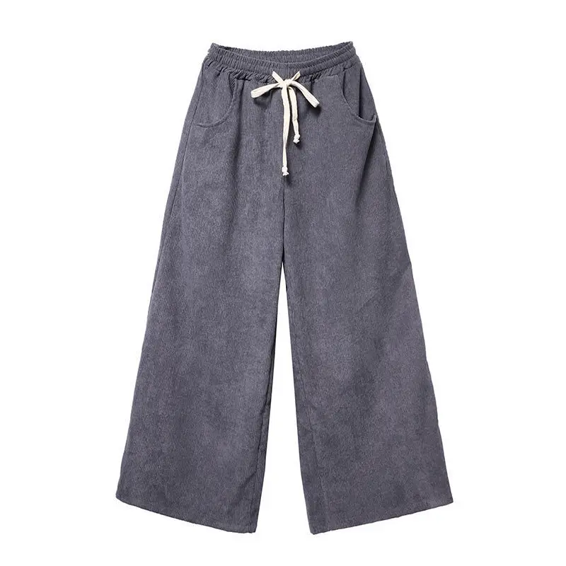 

Corduroy wide leg pants spring and autumn new loose velvet casual pants high waist retro lace up SLIM STRAIGHT pants women
