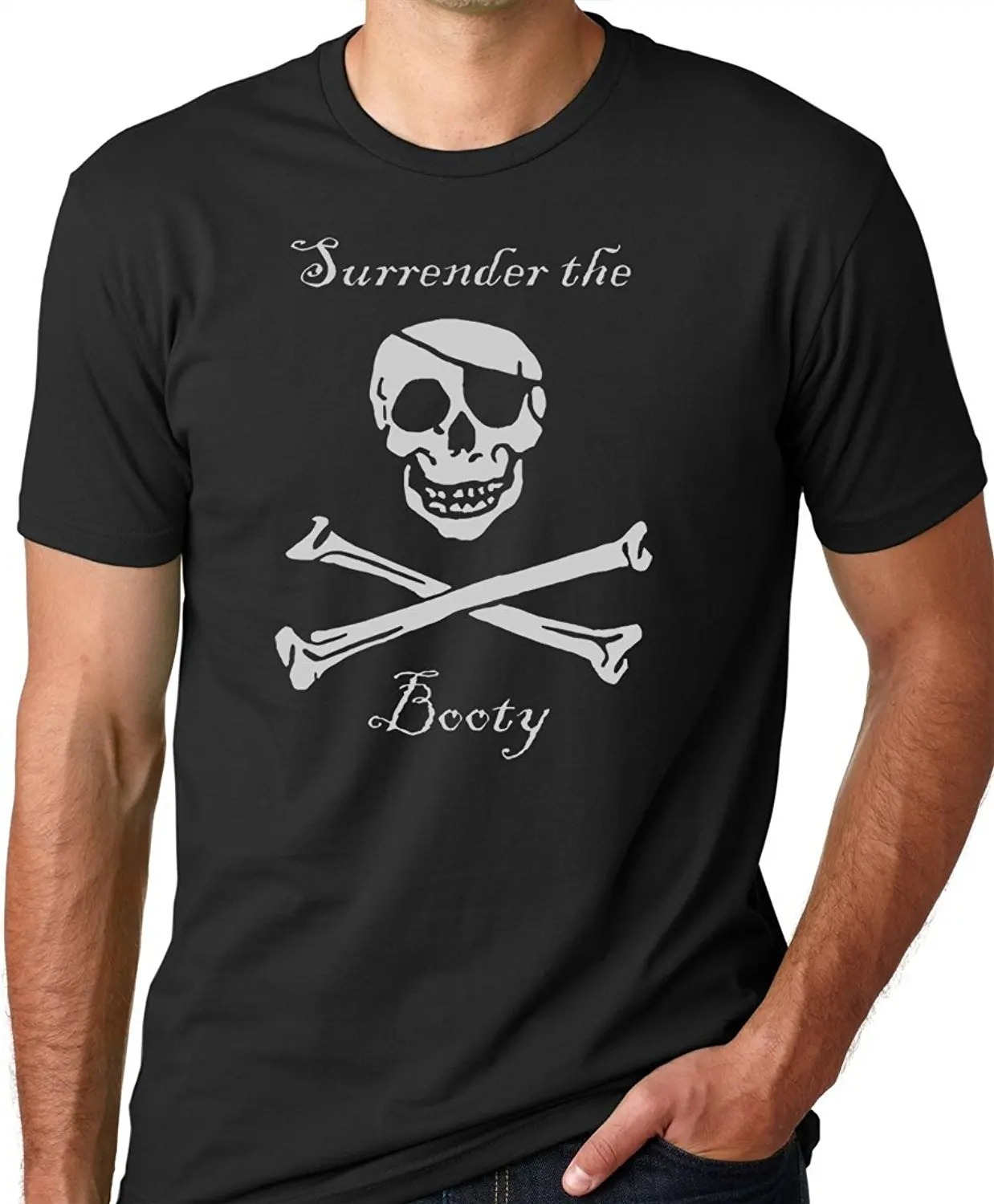

2019 New Summer Cool Tee Shirt Surrender The Booty Funny Pirate T-shirt Cotton T-shirt