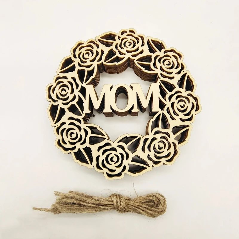 

Q0KF 10Pcs Wooden Plaque DIY Pendants Happy Fathers Day Mother's Day Pendant Sign Home Decoration Wood Craft Scrapbook Hanging