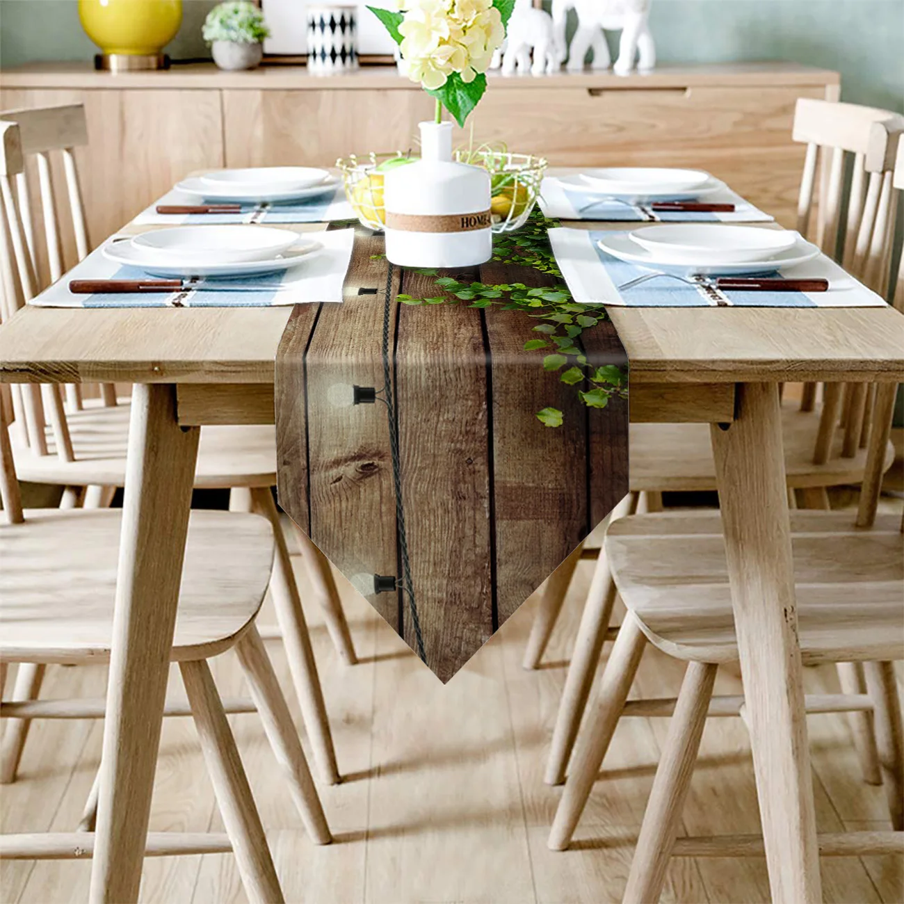 Wood Lamplight Leaves Rattan Plants Table Runners Modern Dining Buffet Kitchen Runner Farmhouse Rustic Wedding Party Decor | Дом и сад