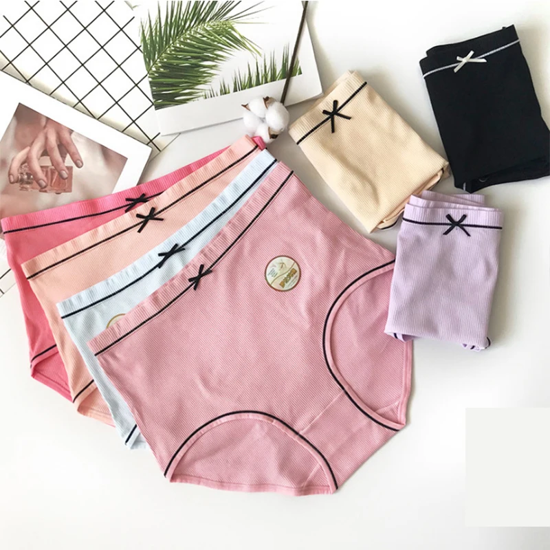 

2021 New Large Size High Waist Panties Women Underwear Ladies Sexy Big Size Briefs Bow Plus Size Thread Cotton Panties Female