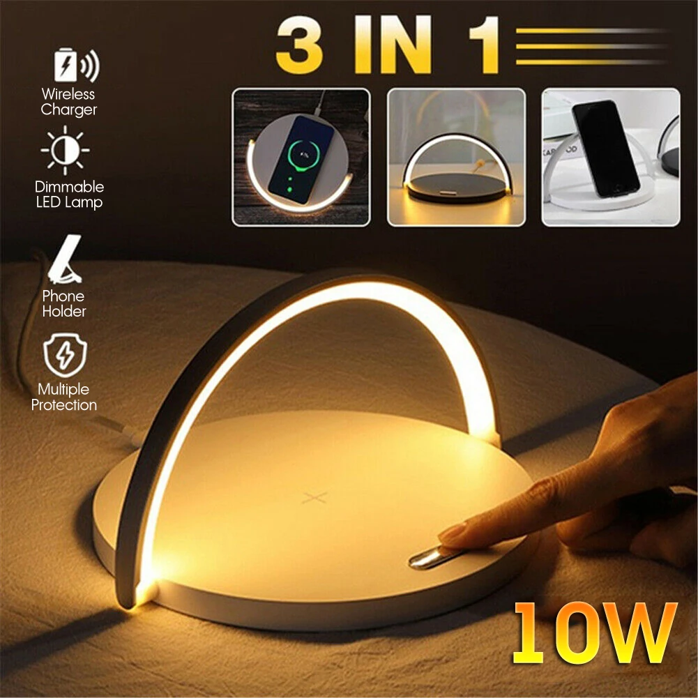 

1 Pcs Led Desk Lamp With Home Mobile Phone Wireless 10w Fast Charger Usb Rechargeable Table Bedside Light With Stand
