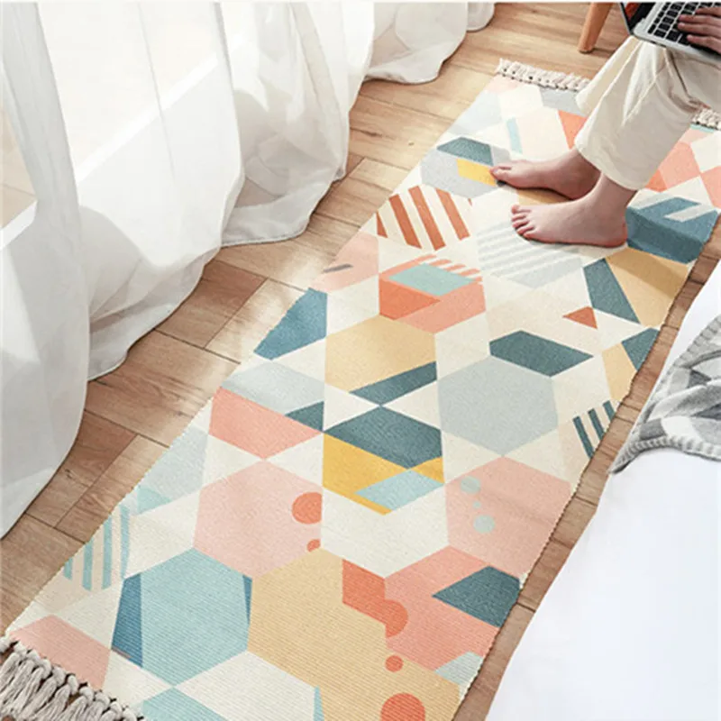 

Living roomBedroom Study Room Floor Rugs Prayer Mattress mat Non-slip Cotton Tassel Home Weave Carpets Welcome Foot Pad