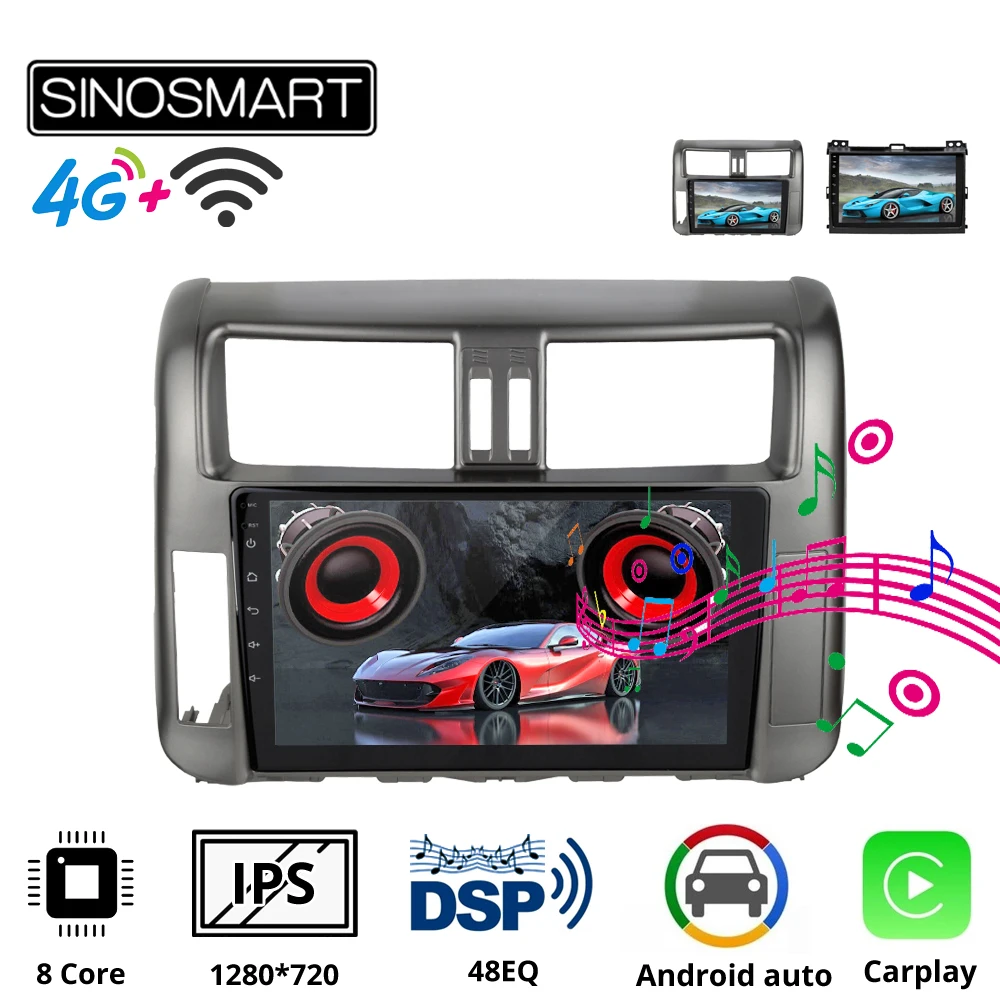 Sinosmart Автомобильный GPS навигатор радио для Toyota Prado 2004 2013 2din 2.5D IPS/QLED экран 8 ядер DSP