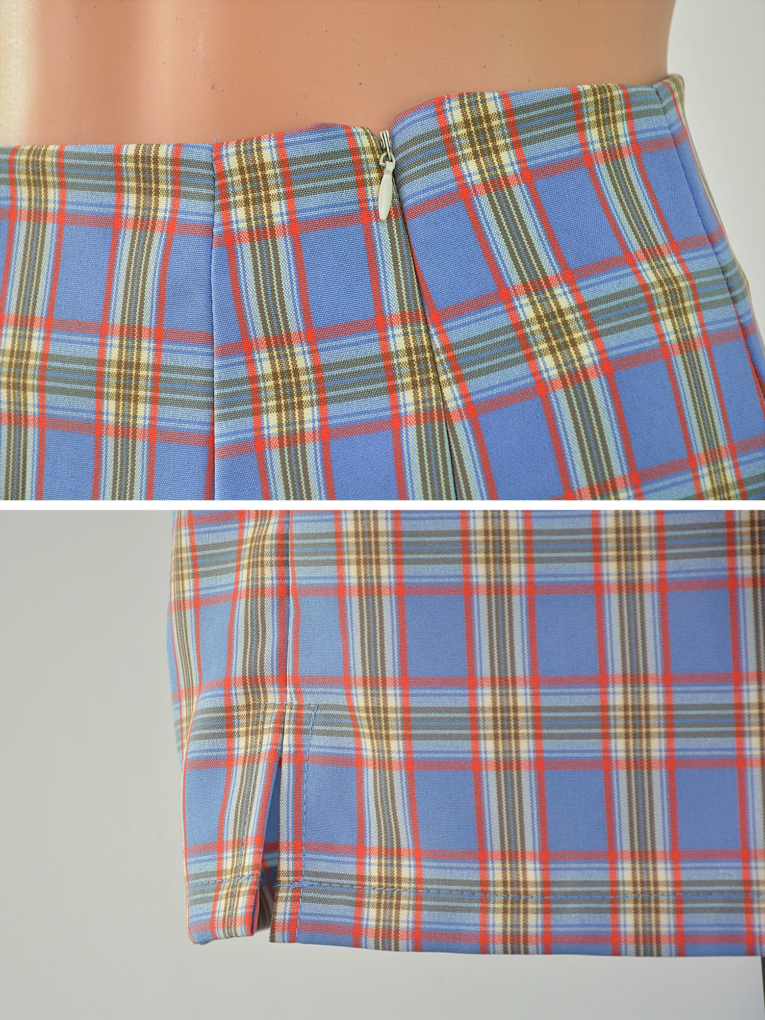 

2021 summer women's versatile hip skirt cute split back high waist Mini blue purple yellow red check skirt noble slim