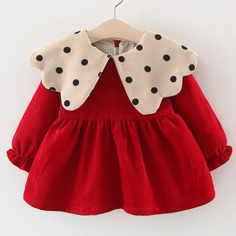 Humor Bear Winter Baby Girl Long Sleeve Dress Plus Velvet Children's Color Polka Dot Velvet Babies Dress Infant Christmas Dress