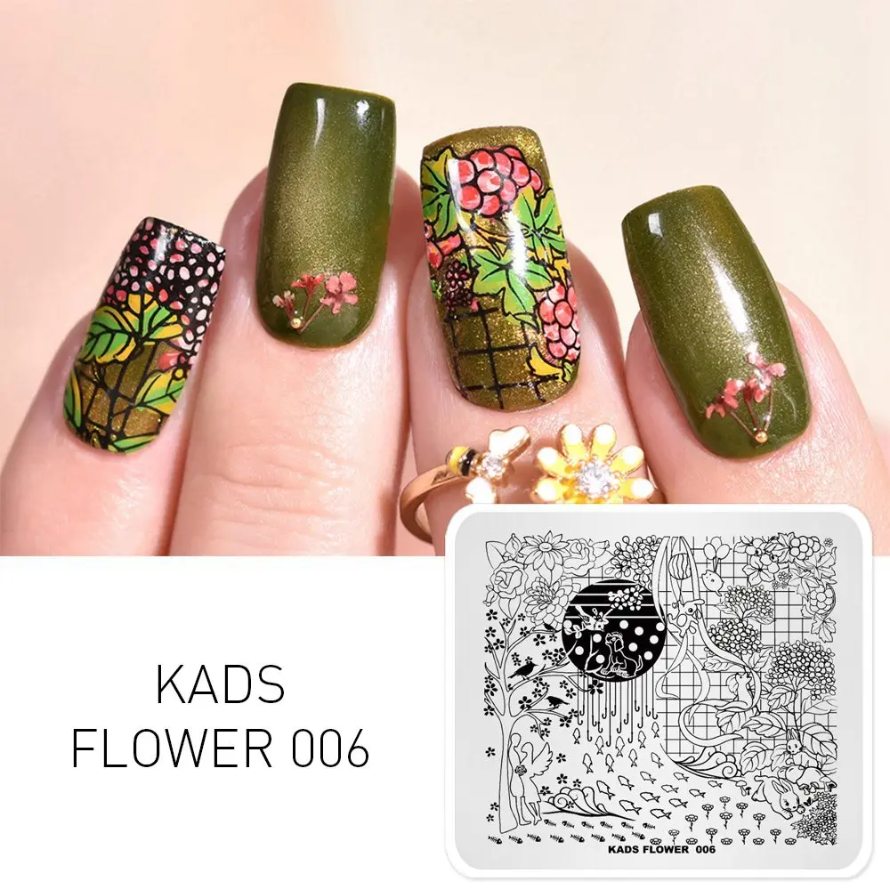 Flower 006 KADS пластины для штамповки ногтей 48 дизайнов цветок бабочка изображение дизайн ногтей штамп Шаблон трафарет для штамповки ногтей Маникюрный Инструмент - Цвет: Flower 006