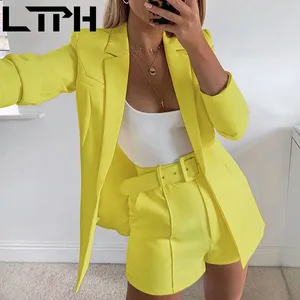 Women Sets Autumn Long Sleeve Cardigan Blazer Shorts Solid Two-piece Lady Casual Short Suits Clearance