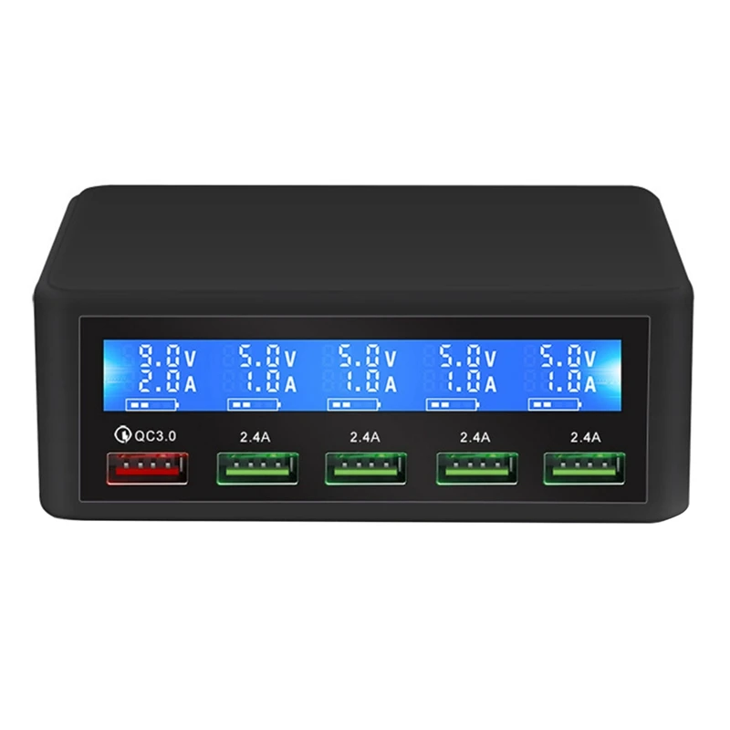 

40 Вт QC3.0 5 портов адаптер для быстрой зарядки, быстрое зарядное устройство с несколькими USB-портами, настольное зарядное устройство с ЖК-дисп...