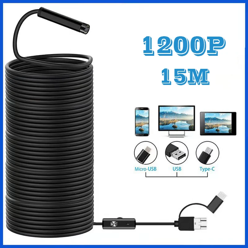 

15M HD endoscope camera 5 mega-pixel IP67 visual device wire connection mobile phone tablet 8LED illuminated hose endoscope