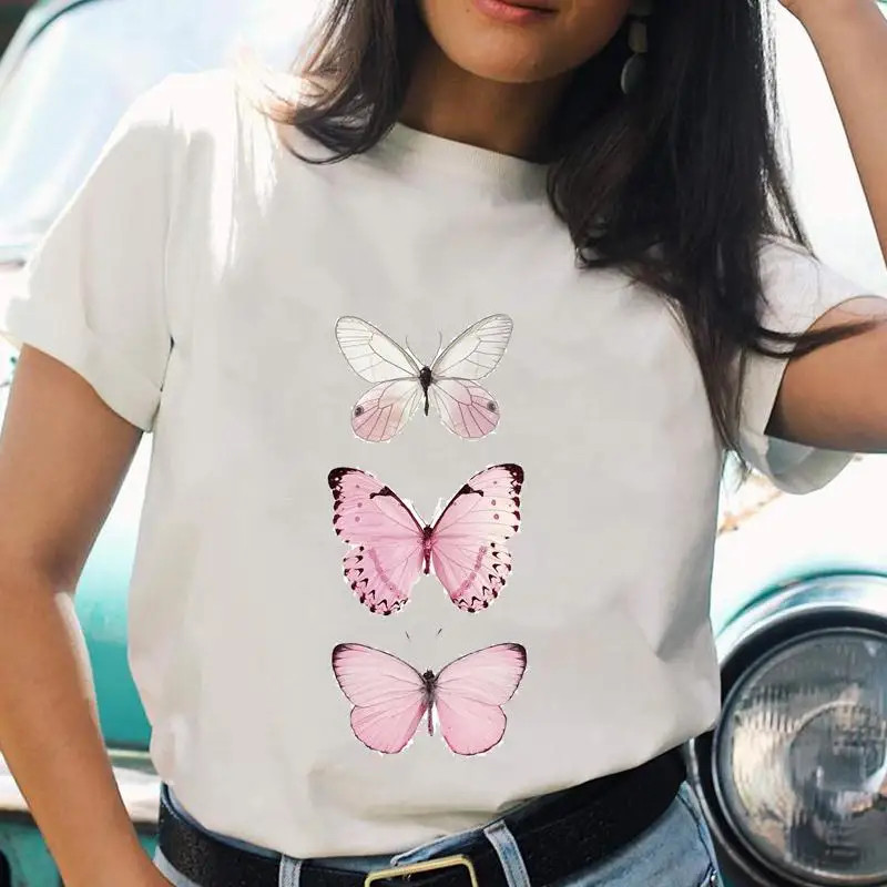 

Women T-shirts Butterfly Cute New Style Ladies O-neck Short Sleeve Cartoon T Top Shirt Print Female Graphic Fashion Tee T-Shirt