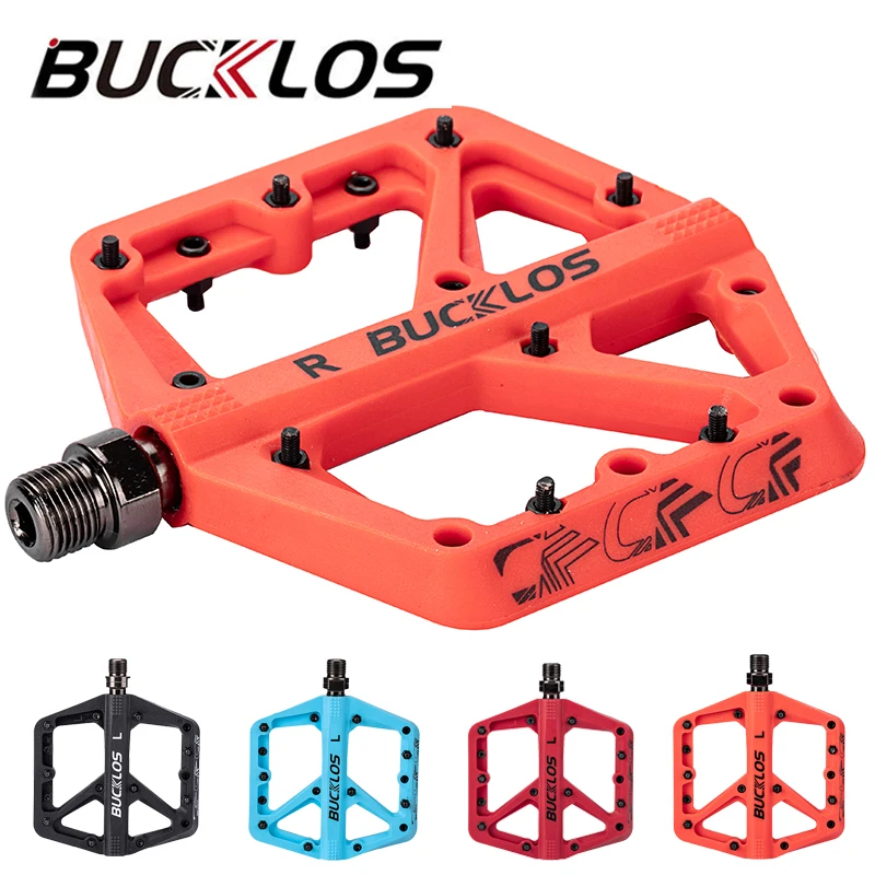 

BUCKLOS Nylon Bicycle Pedal 9/16in Mountain Bike Pedals Waterproof Anti-slip DU Sealed Bearing Flat Platform Bike Accessories