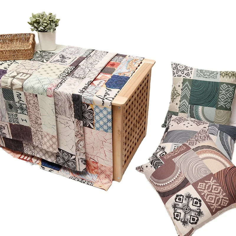 

Wide 58" Printed Cotton Linen Cloth Upholstery Sofa Fabric For Tablecloth Restaurant Curtain DIY Pillow Cushion Cover Material