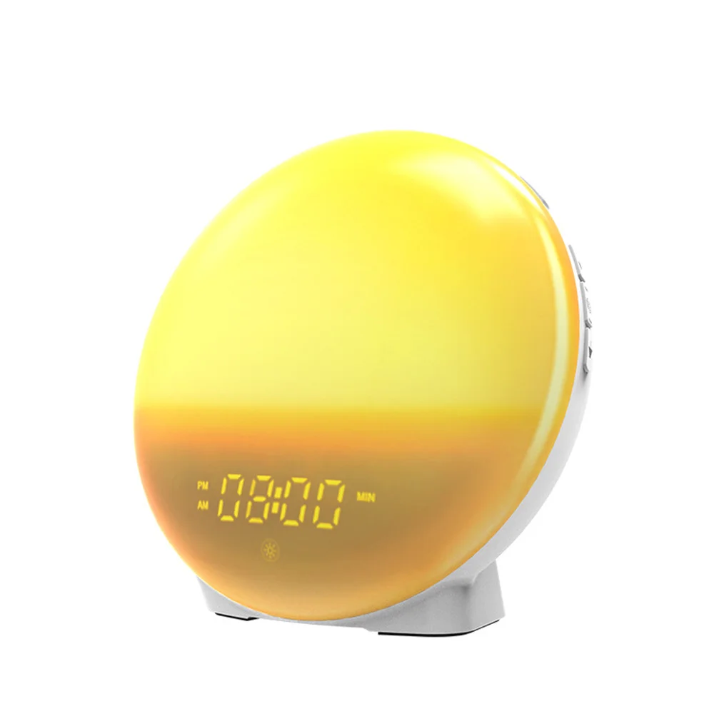 

LED colorful wake-up light alarm clock FM radio sunrise and sunset bedroom charging atmosphere night light