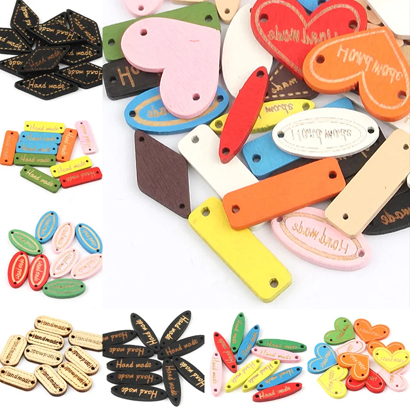 

50pcs Natural wood beads Color Handmade Heart Round Square Hang Tags For Candy/Gift/Cookies Display Packing Label Card Supplier
