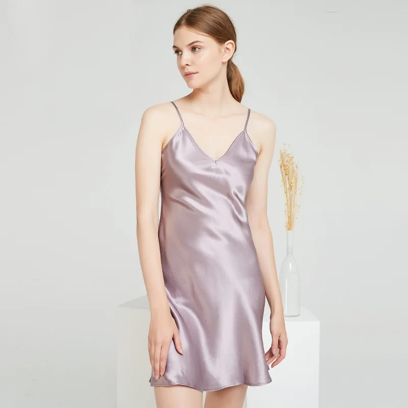 100% шелк элегантный натурального шелка Ночная рубашка мягкое платье Для женщин