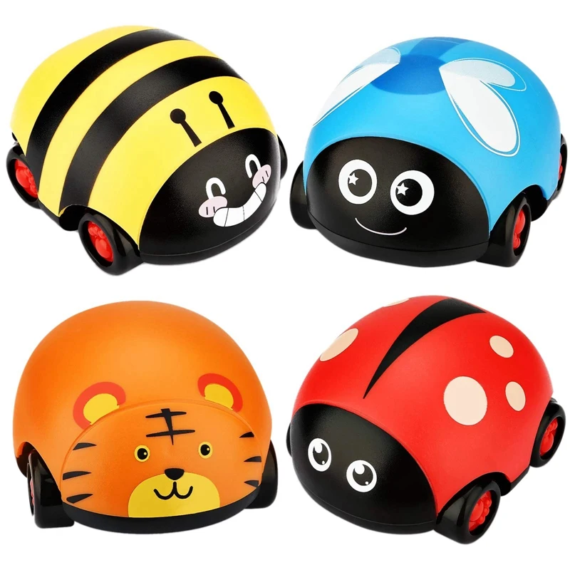 

4 Packs Animals Pull Back Cars Friction Powered Vehicle Playset Push and Go Back and forth Car Toy Cartoon Pull Back Car