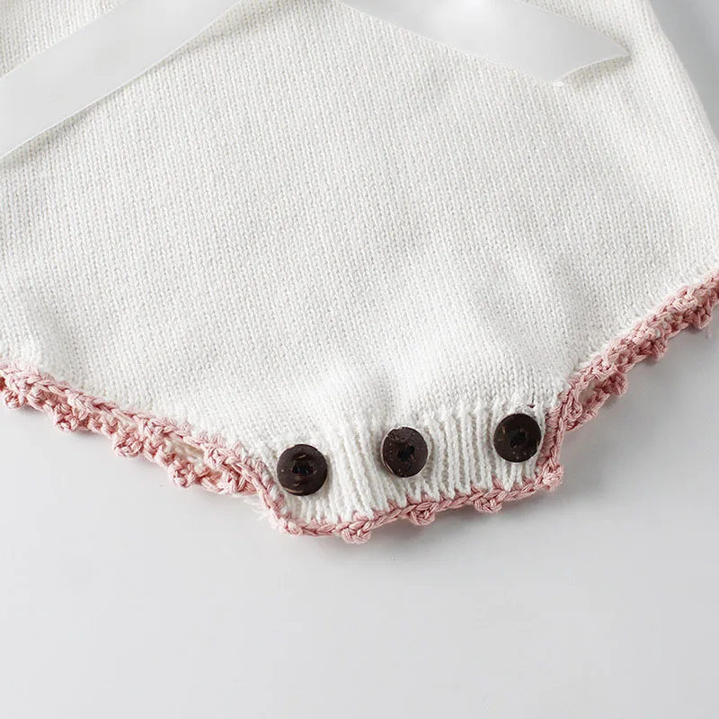 

0-2Yrs Spring Autumn Baby Girls Rompers Baby Clothes Rompers Bow knot Knit Rompers Infant Girls Sleeveless Bodysuit